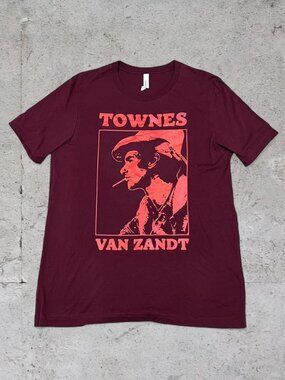 Townes Van Zandt Burgundy Graphic Tee, Size M | Y2K Folk Streetwear Shirt Music